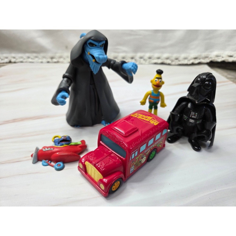 Vintage Toy Lot Muppets from Space Bus Darth Vader Bert Sesame Street Figures